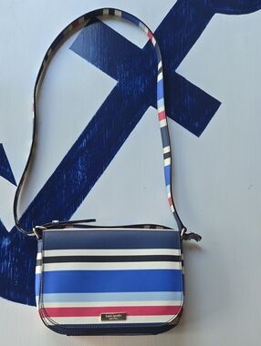 Kate Spade Carsen Laurel Way Blue Pink And White Stripe Shoulder Bag